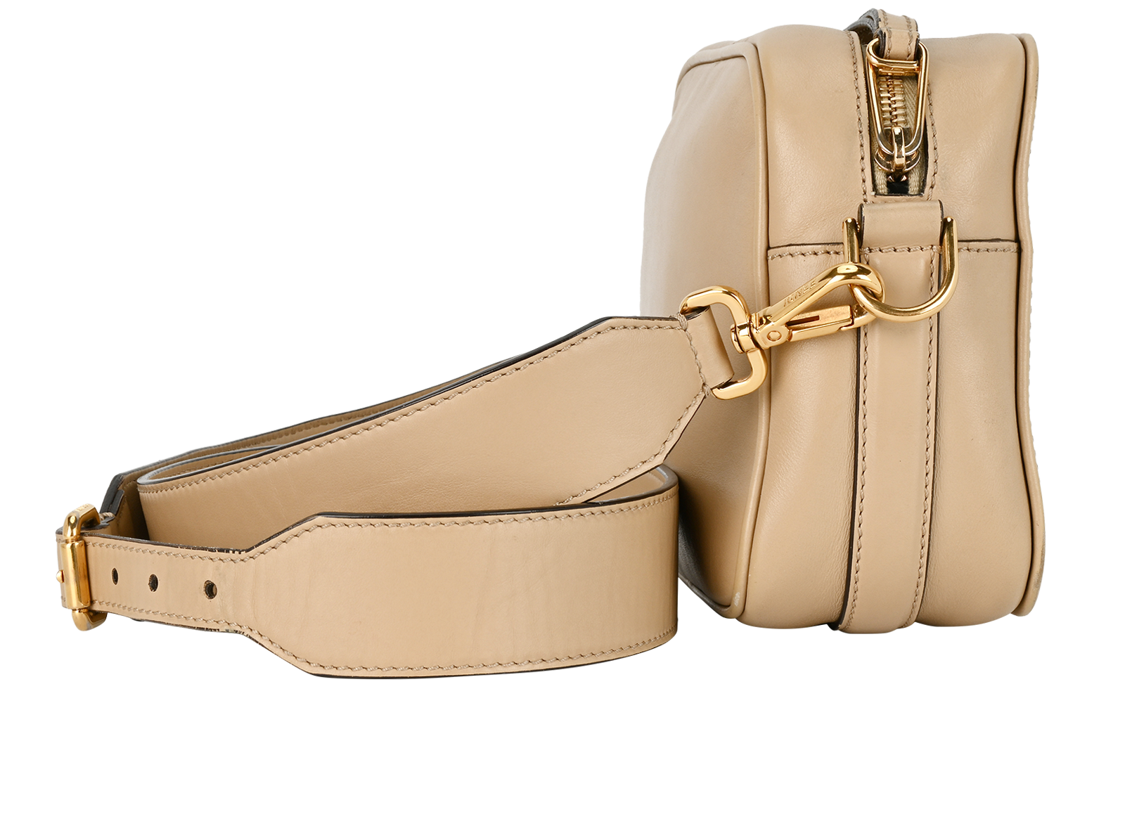 Camera Bag, &pound;430, Handbags, Beige, Leather, Side view